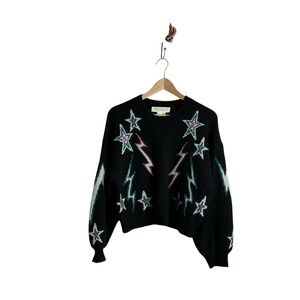 Saltwater Luxe Small Black Star Lightning Sweater Balloon Sleeve
